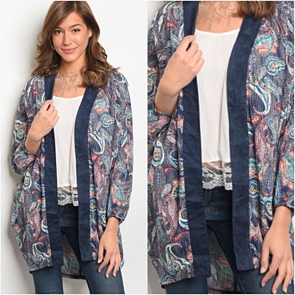 Cozy Chic Paisley Relaxed Cardi Kimono SM - Picture 2 of 7